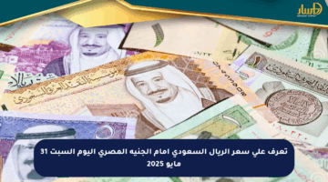 تعرف على سعر الريال السعودي أمام الجنيه المصري اليوم السبت 31 مايو 2025